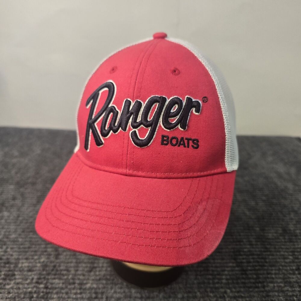 Ranger Boats baseball Cap, Hat strapback Spellout Red White Stain on Bill